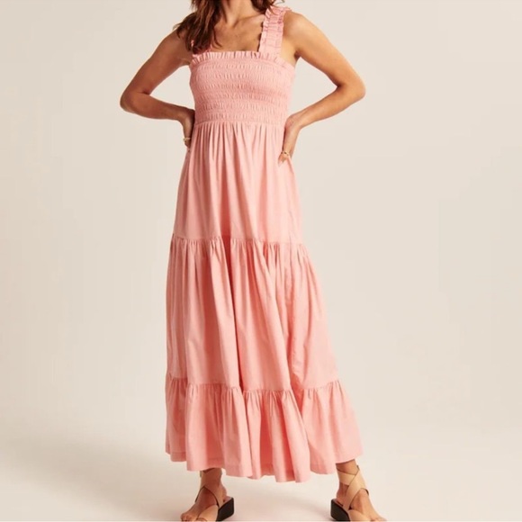 Abercrombie & Fitch Dresses & Skirts - Abercrombie & Fitch Coral Pink Smocked Top Cotton Maxi Pockets Dress Size Medium